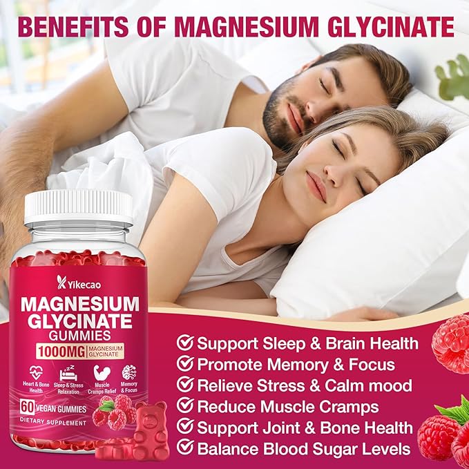 2 Pack Magnesium Glycinate Gummies 1000mg，Magnesium Gummies for Adults & Kids with L-Threonate, Magnesium Supplement for Relaxation, Calm, Sugar Free, Raspberry Flavor, 120 Count