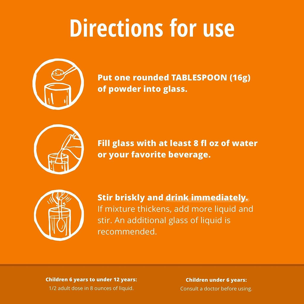 Sugar-Free Psyllium Husk Fiber Powder, Orange Flavored 32 oz