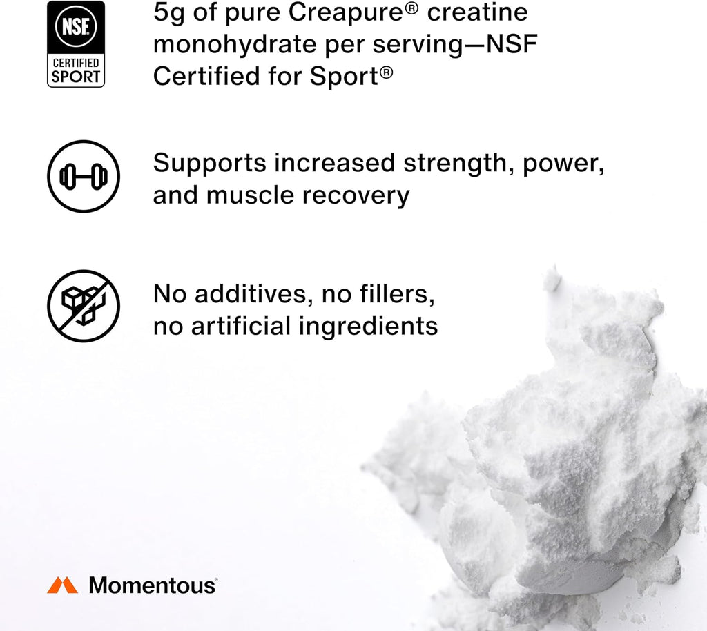 Momentous Creatine Lemon Monohydrate Powder - Creapure Creatine Powder - Supports Strength, Lean Muscle, & Recovery for Men & Women - NSF Certified for Sport - 6.49 g per Serving - 15 Servings