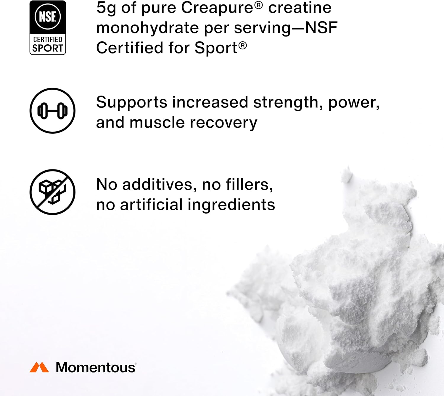Momentous Creatine Lemon Monohydrate Powder - Creapure Creatine Powder - Supports Strength, Lean Muscle, & Recovery for Men & Women - NSF Certified for Sport - 6.49 g per Serving - 15 Servings