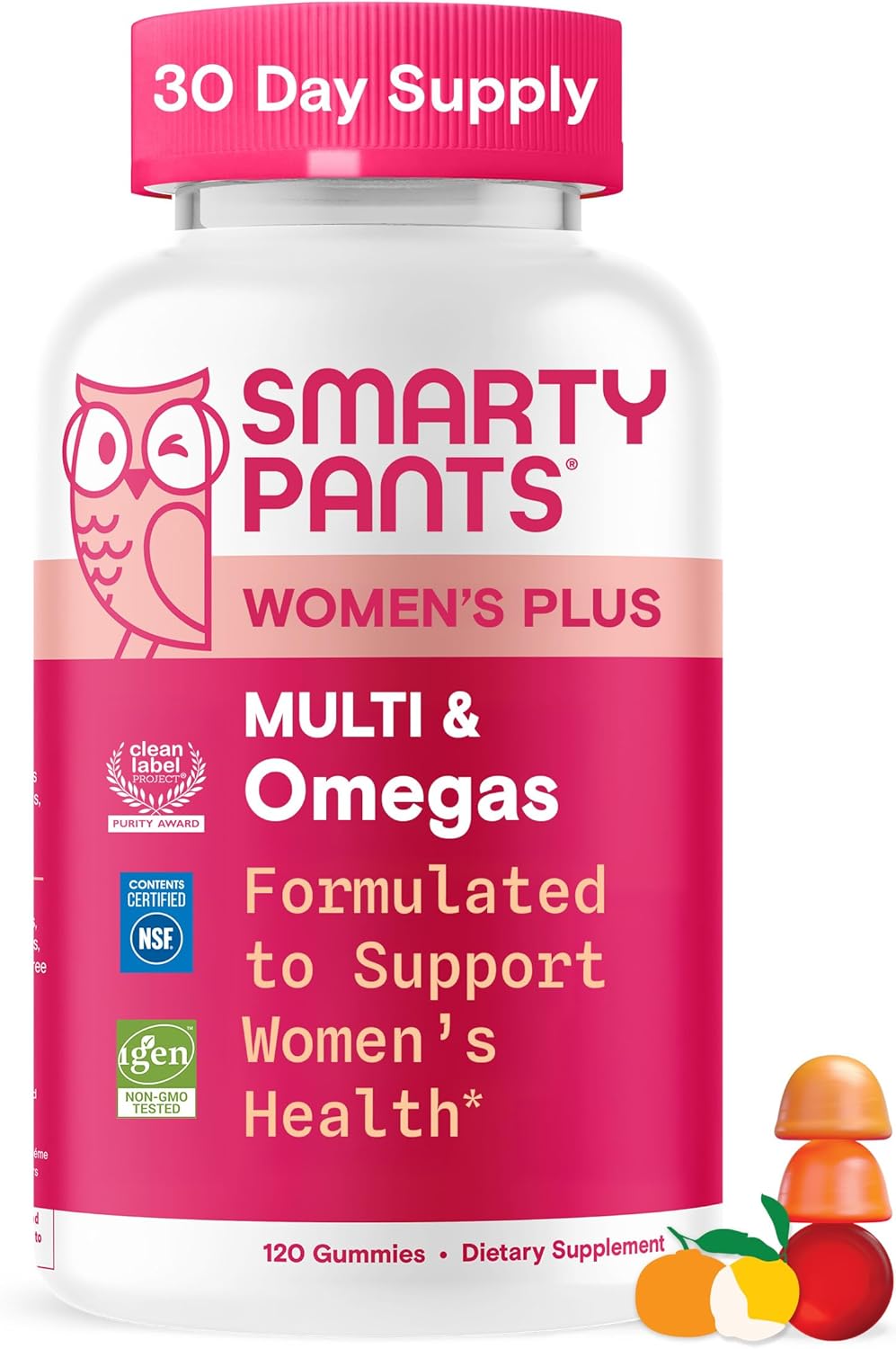 SmartyPants Women's Multivitamin Gummies - Improved Formula: Omega 3 (DHA/EPA), Methylfolate, CoQ10, Vitamin D3, C, Vitamin B12, B6, A, K & Zinc, Inositol, Gluten Free, 120 Count (40 Day Supply)