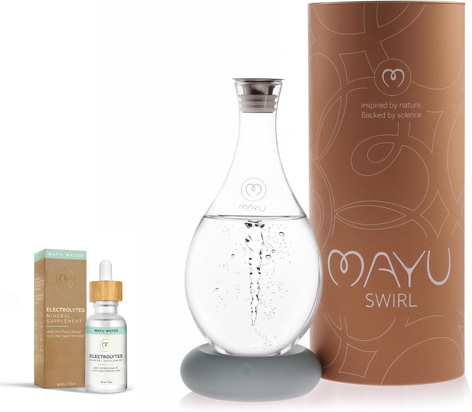 MAYU Swirl Structured Water Pitcher + Electrolyte Hydration Drops Supplement | Energy Boost Bundle