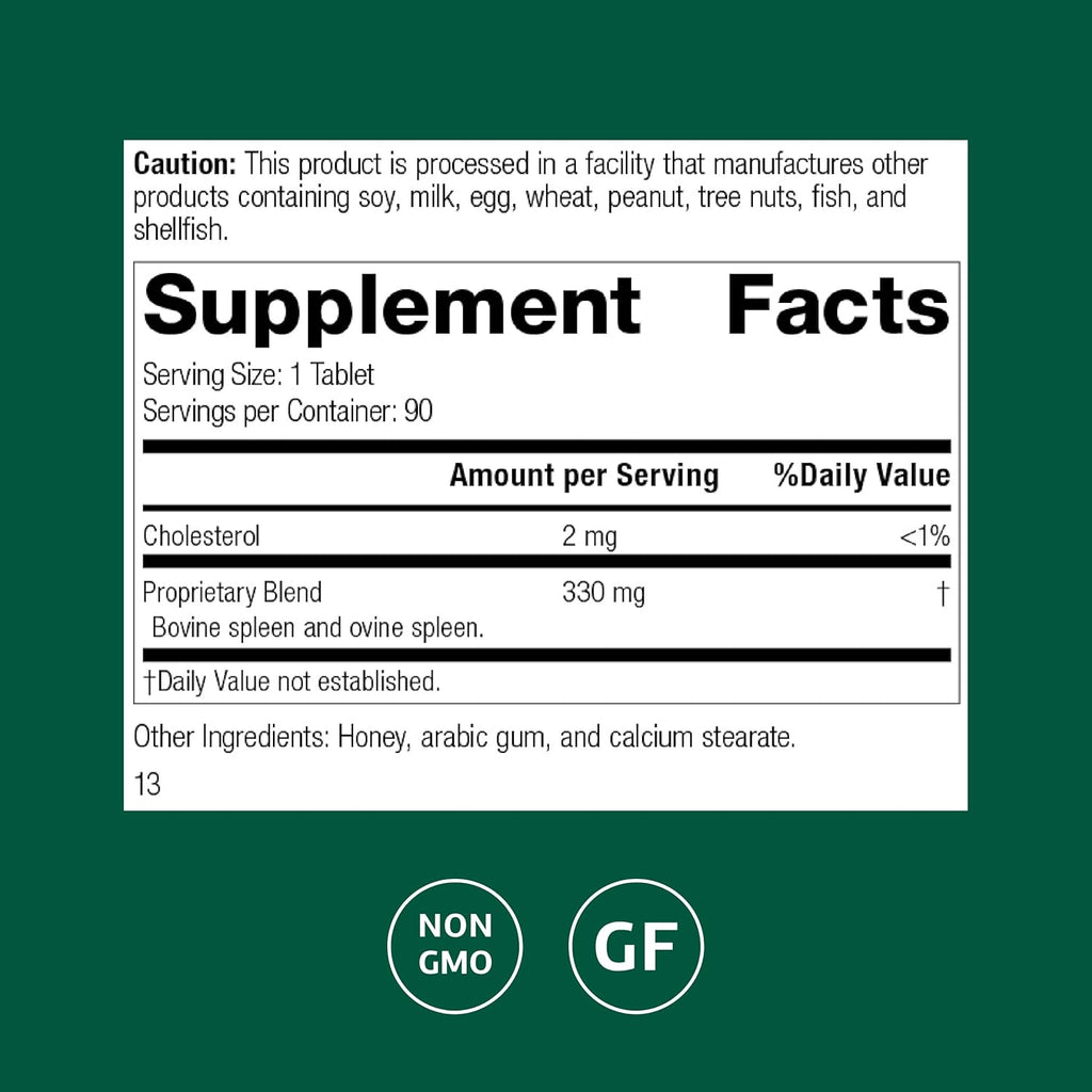 Standard Process Inc. Spleen Desiccated - Whole Food Immune Support, Spleen and Healthy Blood - Gluten Free - 90 Tablets