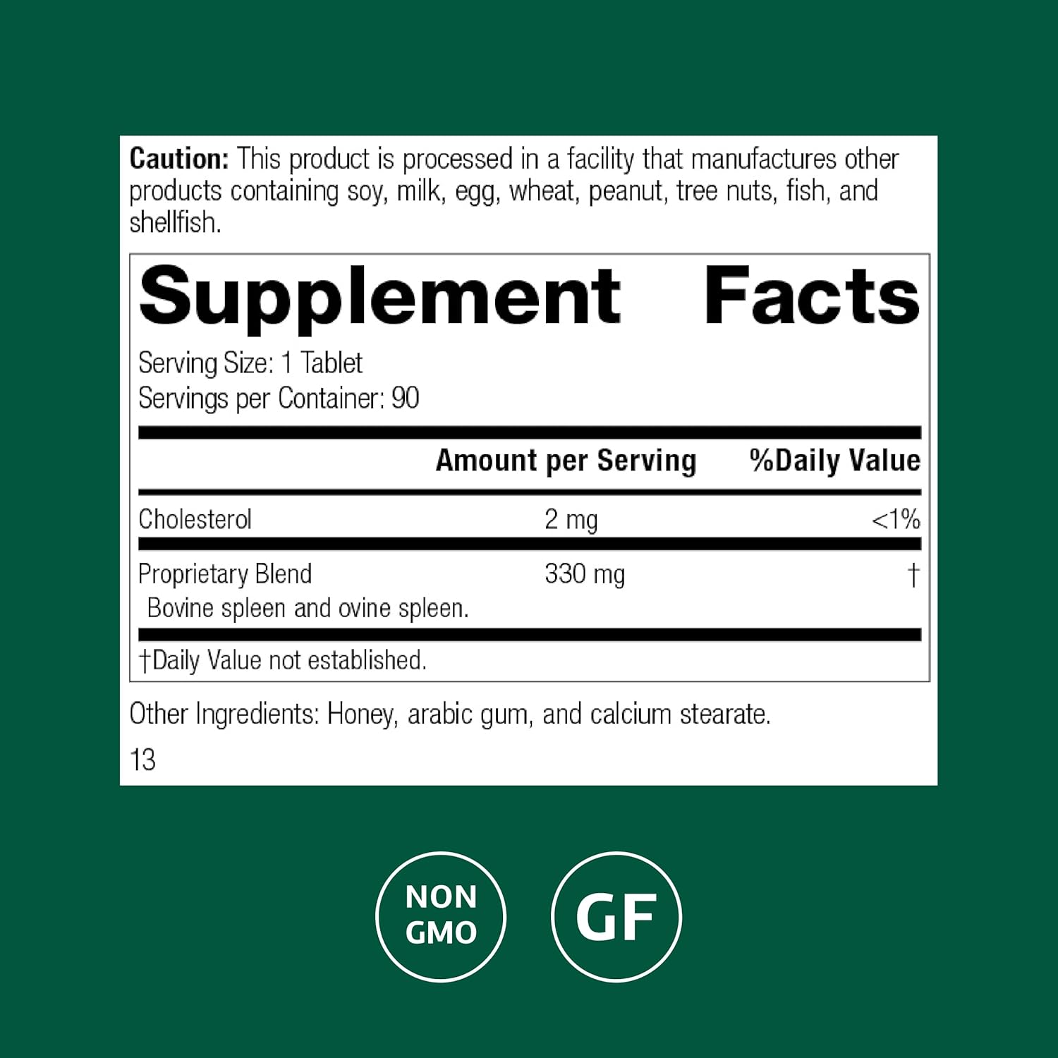 Standard Process Inc. Spleen Desiccated - Whole Food Immune Support, Spleen and Healthy Blood - Gluten Free - 90 Tablets