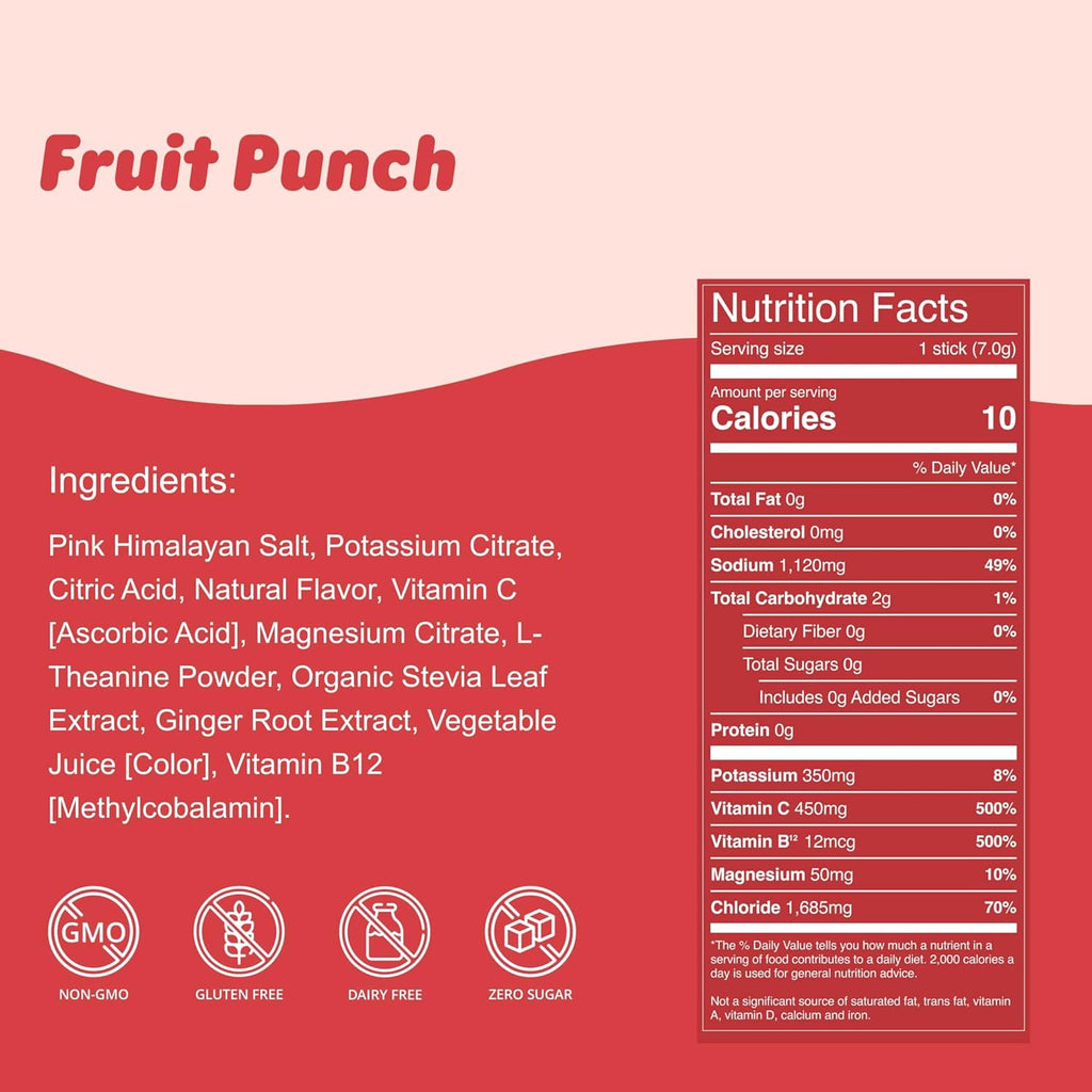 Waterboy Weekend Recovery | 3,200mg Electrolyte Powder Packets | Ginger + L-Theanine + Vitamins | No Sugar, All Natural, Gluten Free | 24 Drink Stick Mixes (Fruit Punch)