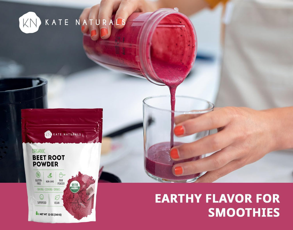 Kate Naturals Organic Beet Root Powder for Smoothies, Baking & Juice. Raw Beetroot Superfood Extract & Natural Red Food Coloring & Nitric Oxide (8oz, Non-GMO, Earthy Flavor)
