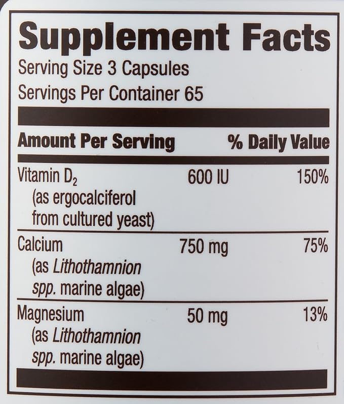 Amazon Elements Calcium Complex, 750mg, Vegan, With Vitamin D₂ and Magnesium, 195 Capsules