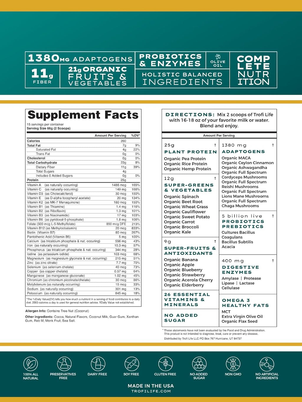 All-In-One Complete Nutrition Meal Shake | 90+ superfoods & nutrients, 21g Organic Fruits & Veggies, 23g Plant-Based Protein | Vegan Friendly | Best Meal Replacement Shake Powder | 35oz
