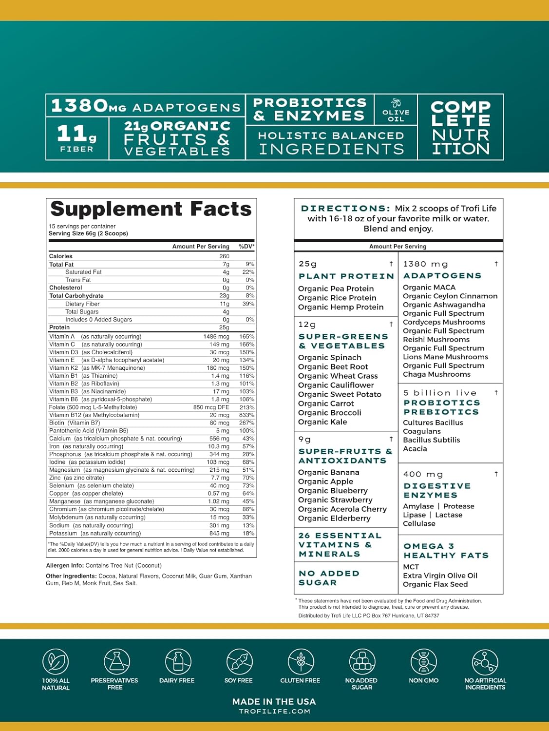 All-In-One Complete Nutrition Meal Shake | 90+ superfoods & nutrients, 21g Organic Fruits & Veggies, 23g Plant-Based Protein | Vegan Friendly | Best Meal Replacement Shake Powder | 35oz