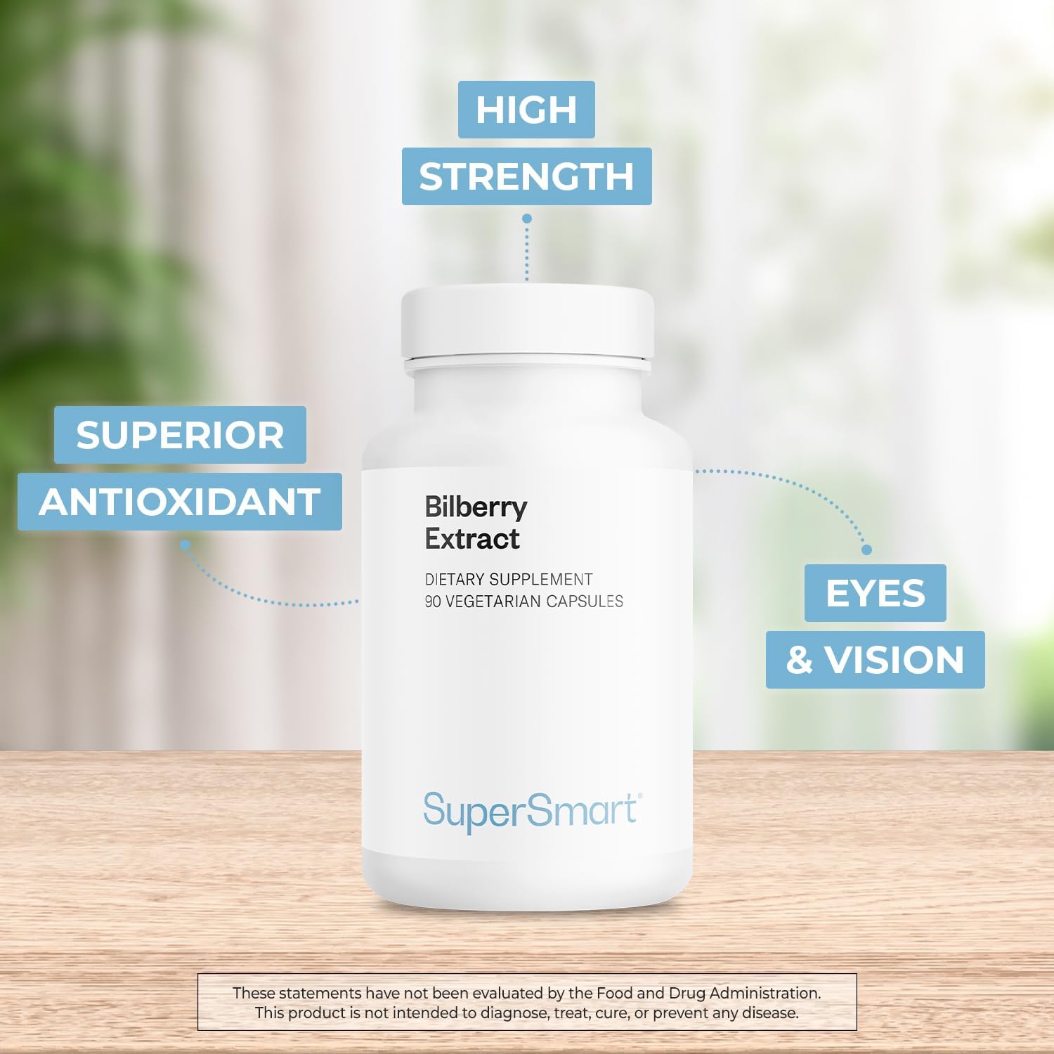 Supersmart - Bilberry Extract (High Strength) - 25% Anthocyanin - Bilberry Supplement for Eyes - Vaccinium Myrtillus Fruit Supplement | Non-GMO & Gluten Free - 90 Vegetarian Capsules