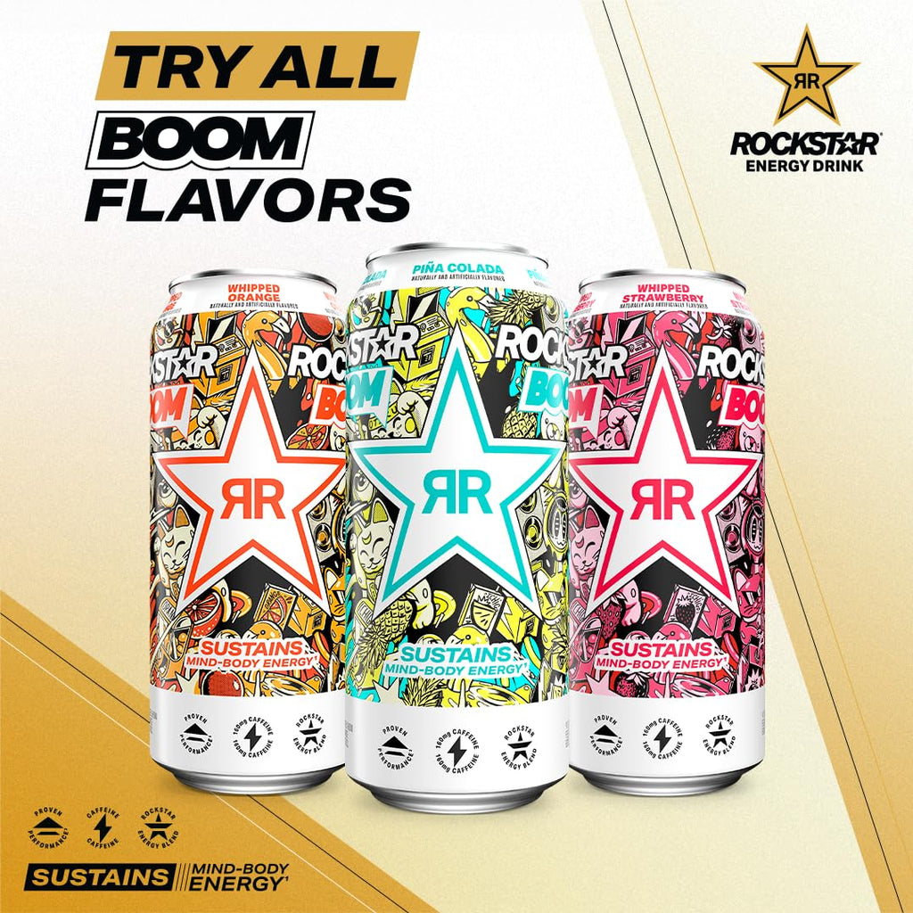 Rockstar Energy Drink Boom Whipped Orange, 16 Fl Oz (Pack of 12)