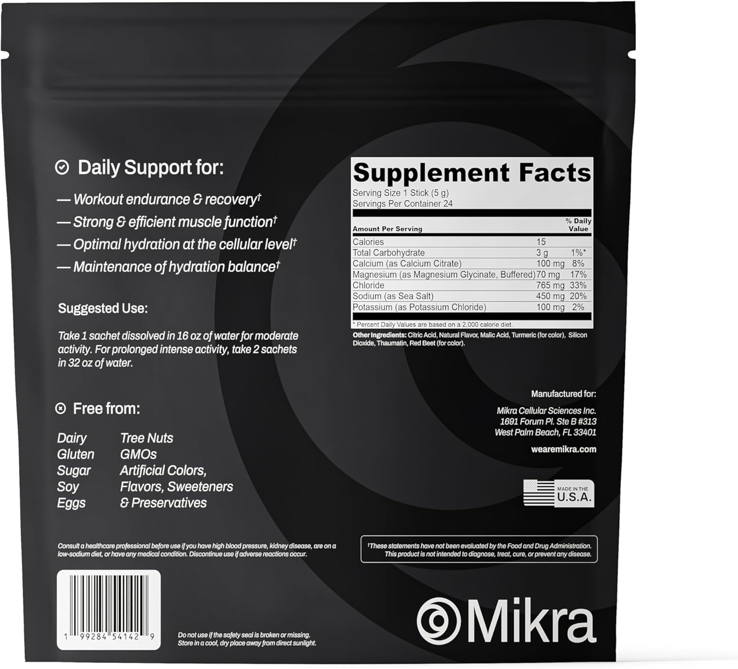 Mikra Hydrate Electrolytes Powder Packets, Sugar Free Hydration Powder Sticks, Electrolyte Drink Mix for Needed Hydration Support, Daily Wellness and Workout, Blood Orange Passionfruit, 24 Pack