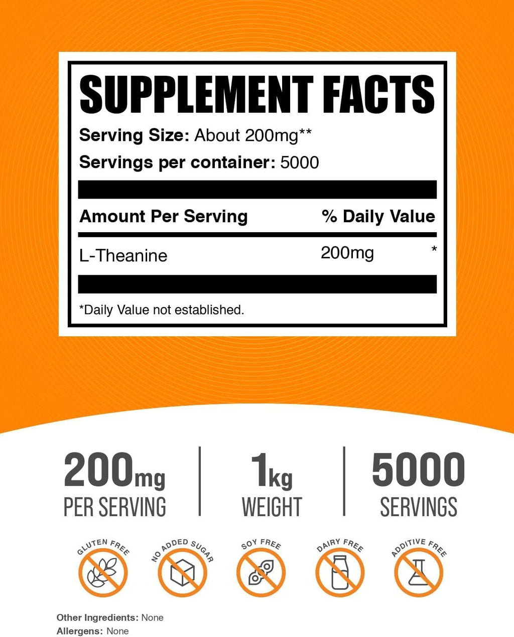 BulkSupplements.com L-Theanine Powder - L-Theanine Supplement, L-Theanine 200mg - Amino Amino Supplement, Pure & Gluten Free, 200mg per Serving, 1kg (2.2 lbs) (Pack of 1)