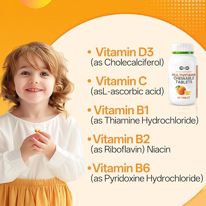 Multivitamin for Adults with Vitamin C, D3 & B Vitamins | Daily Increase Body Protection, Energy & Bone and Joint Equilibrium and Health | 60 Chewable Tablets for Men & Women, 2 Month Supply
