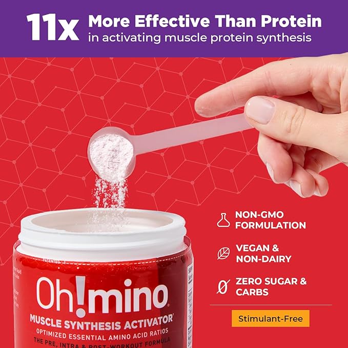 Oh!mino Essential Amino Acids Supplement, Berry Blast, Stimulant-Free Powder, All 9 EAAs, BCAAs and The Perfect Amino for Workouts, Amino Energy, and to Build Muscle, and Recover Faster