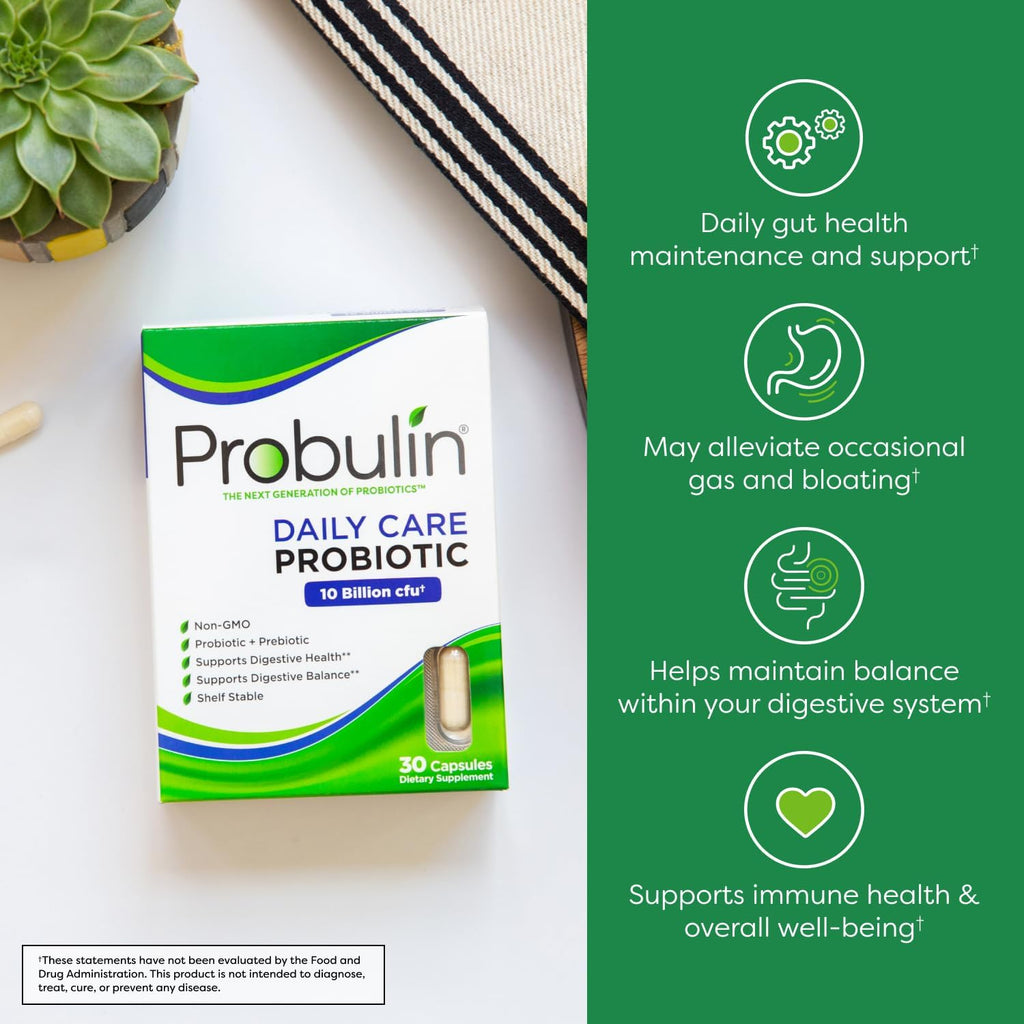 Probulin Daily Care Probiotic for Digestive and Immune Support - Doctor Formulated - 10 Billion CFU- 12 Probiotic Strains, 30 Capsules