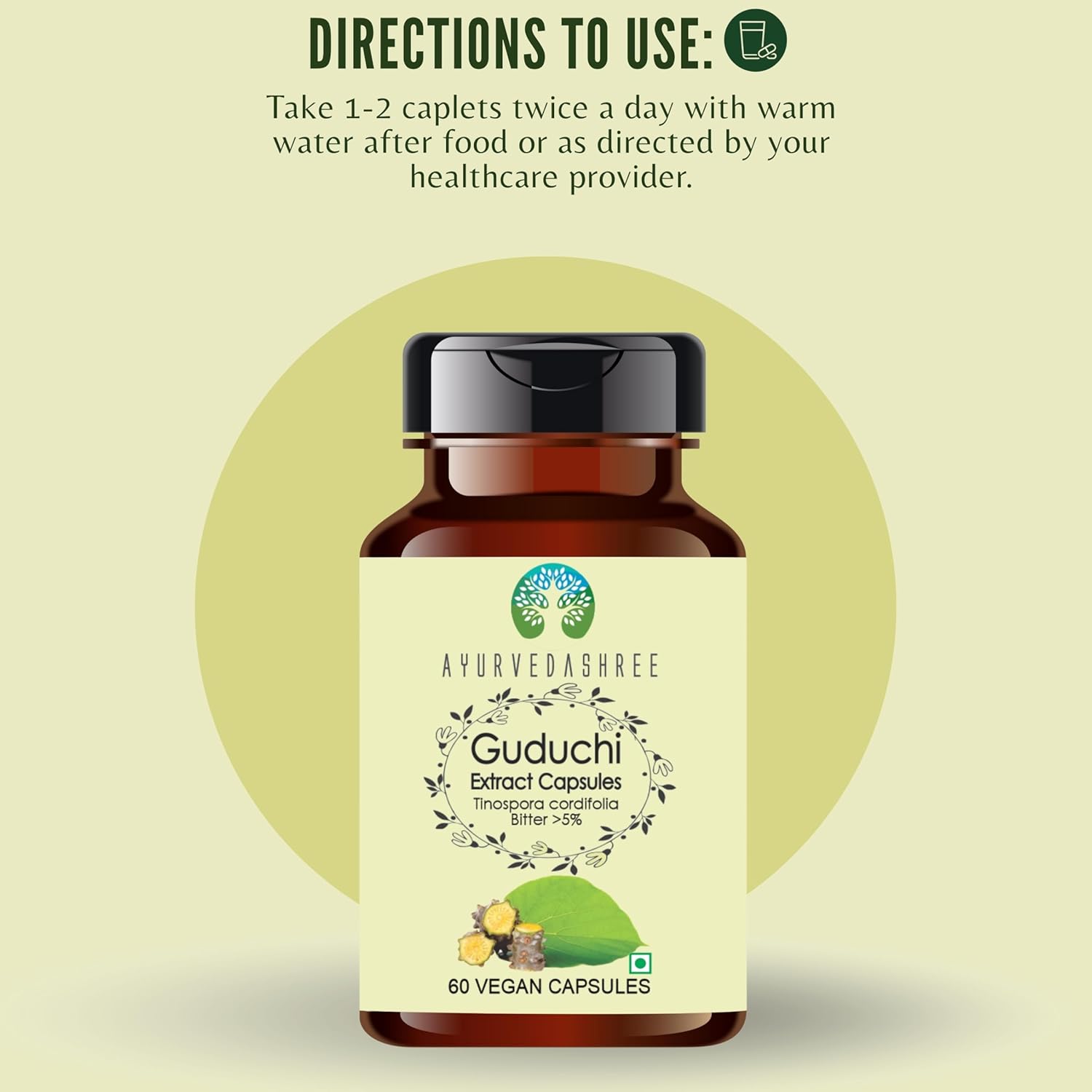 Guduchi Extract 500mg - 60 Vegetarian Capsules|Tinospora Cordifolia| All Natural | 100% Vegan | Gluten-Free | GMP Certified