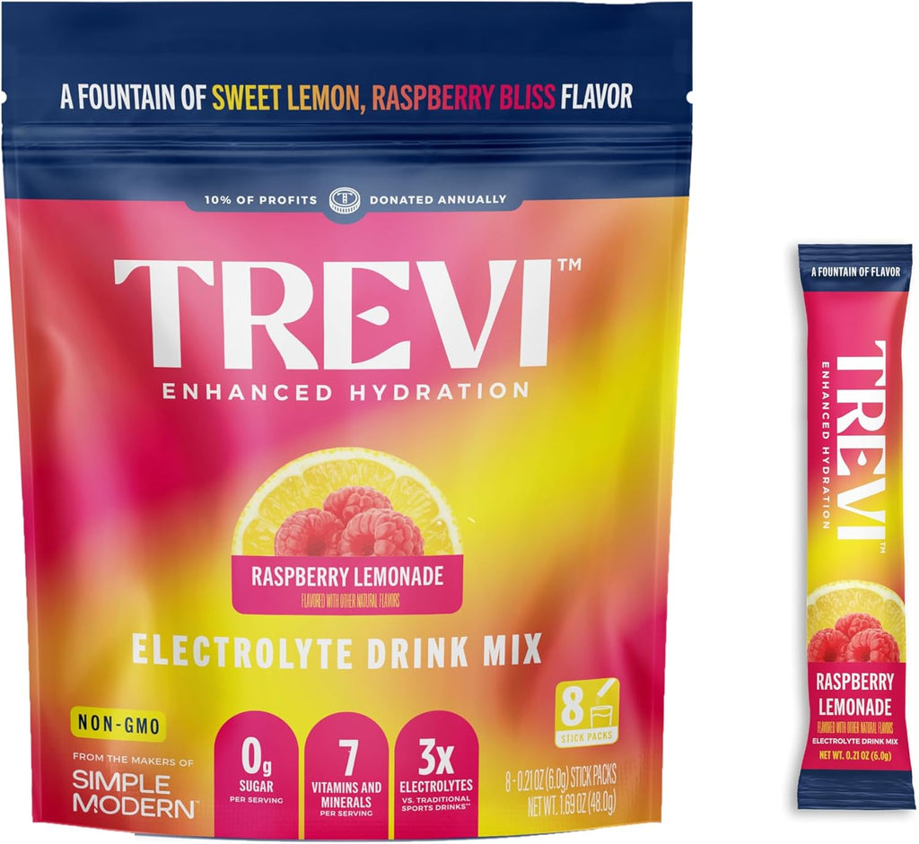 TREVI™ Sugar Free Electrolytes - Drink Mix Hydration Powder Packets - 8 Count - Raspberry Lemonade