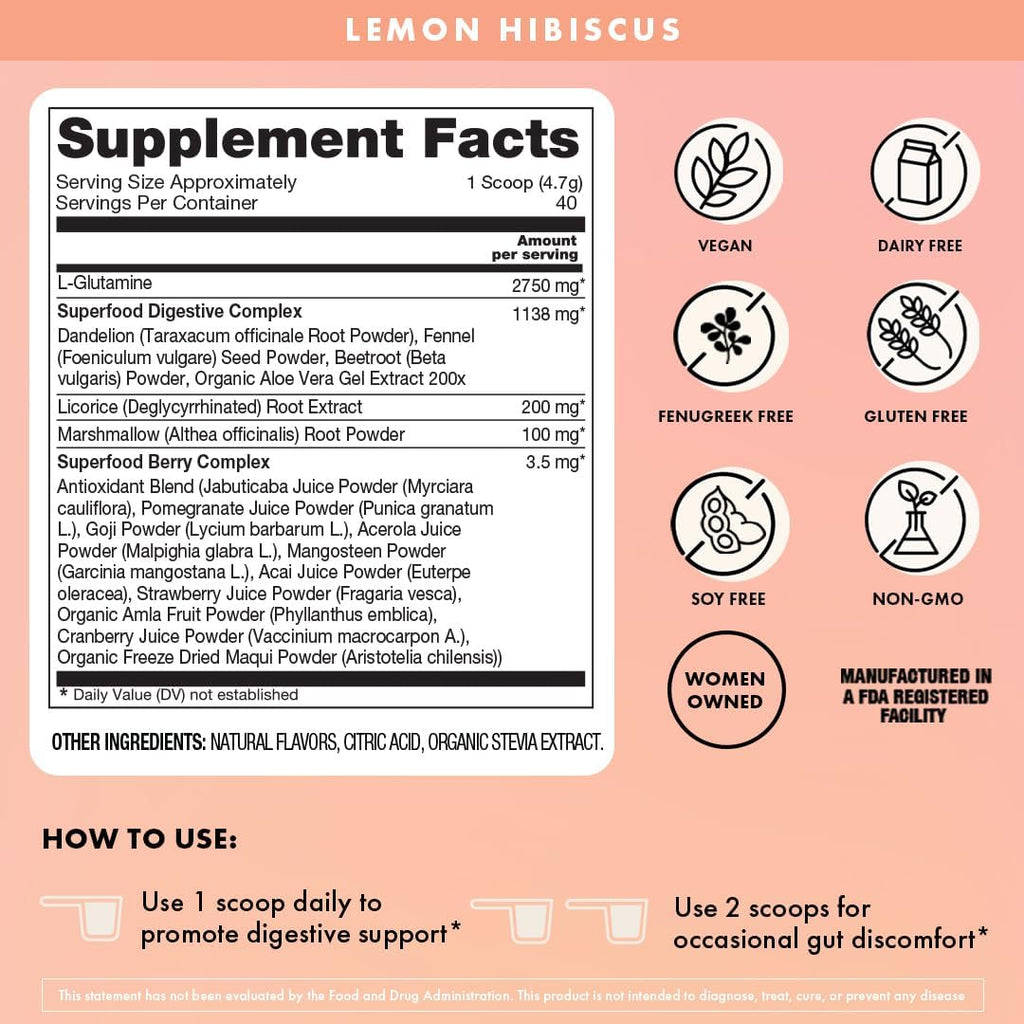 Boobie Debloat to the Max | Rapid Debloating for Women & Men | L-Glutamine and Marshmallow Root for Gut Health | Lemon Hibiscus Flavor, 40 Servings