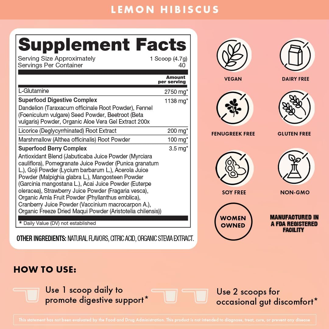 Boobie Debloat to the Max | Rapid Debloating for Women & Men | L-Glutamine and Marshmallow Root for Gut Health | Lemon Hibiscus Flavor, 40 Servings