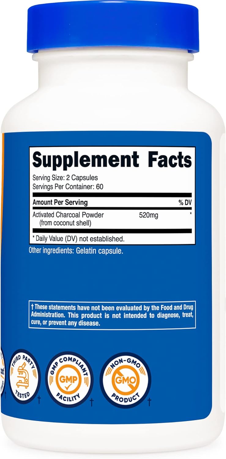 Nutricost Activated Charcoal 520mg, 120 Capsules - Premium Powder, Non-GMO & Gluten Free (3 Bottles)