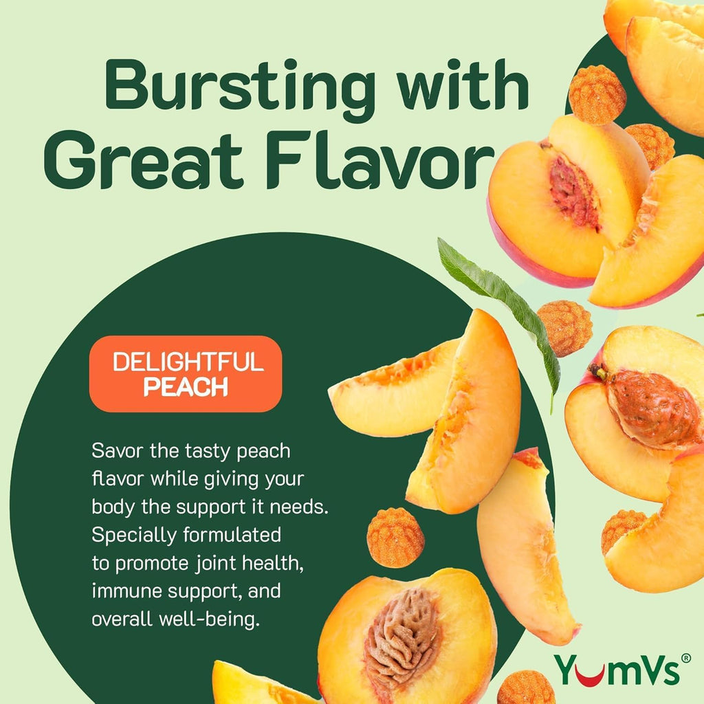 YumV's Turmeric Gummies with Ginger and Piperine - Peach Flavored Gluten Free Vegetarian Turmeric Ginger Supplement with Black Pepper 60 Count (Pack of 2)