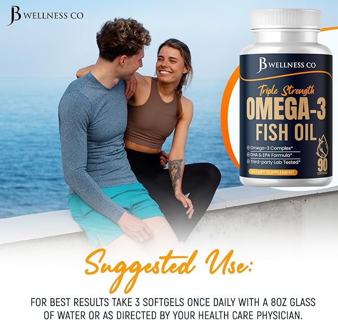 Triple Strength Omega 3 Fish Oil 3750 mg - EPA & DHA - Over 3000mg Omega-3 Fatty Acids - 1350mg EPA + 900mg DHA - Best Essential Fatty Acids, Burpless Fish Oil - 270 Count