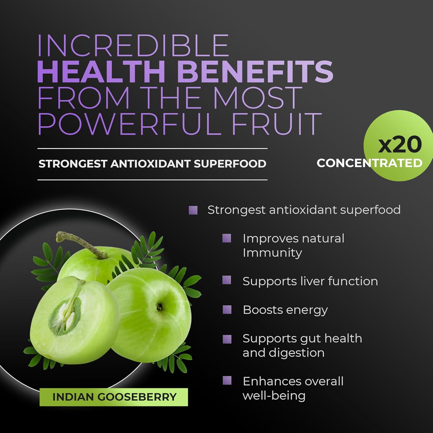 Amla Powder & Immunity Blend Superfood Supplement with Elderberry, 20x Ultra Concentrated Amla, Immune Support, Made with Ginger, Cinnamon, Peppermint, Indian Gooseberries, Immunity, 30 Servings