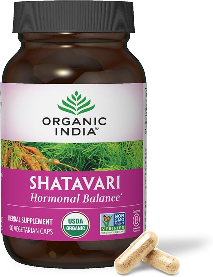 ORGANIC INDIA Shatavari Herbal Supplement - Supports Hormonal Balance, Immune and Inflammatory Response, Vegan, Gluten-Free, USDA Organic, Supports Reproductive Health - 90 Capsules