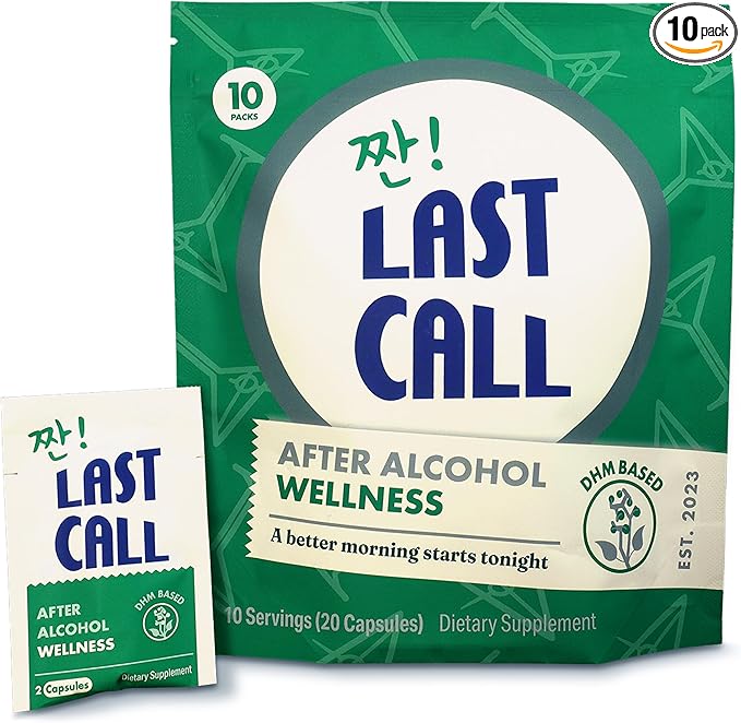 Last Call | Drinking Wellness Aid | DHM-Based Supplement | Dihydromyricetin, Prickly Pear, Milk Thistle, B Vitamins | 10-Pack
