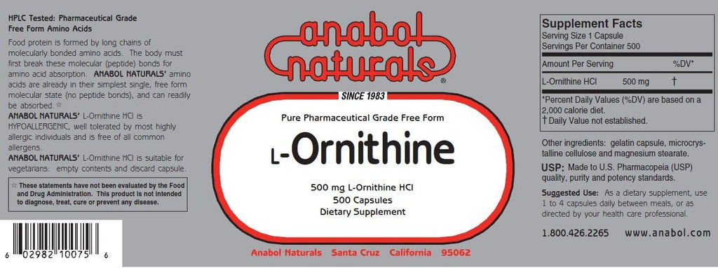 L-Ornithine 500 Capsules 500mg Free Form