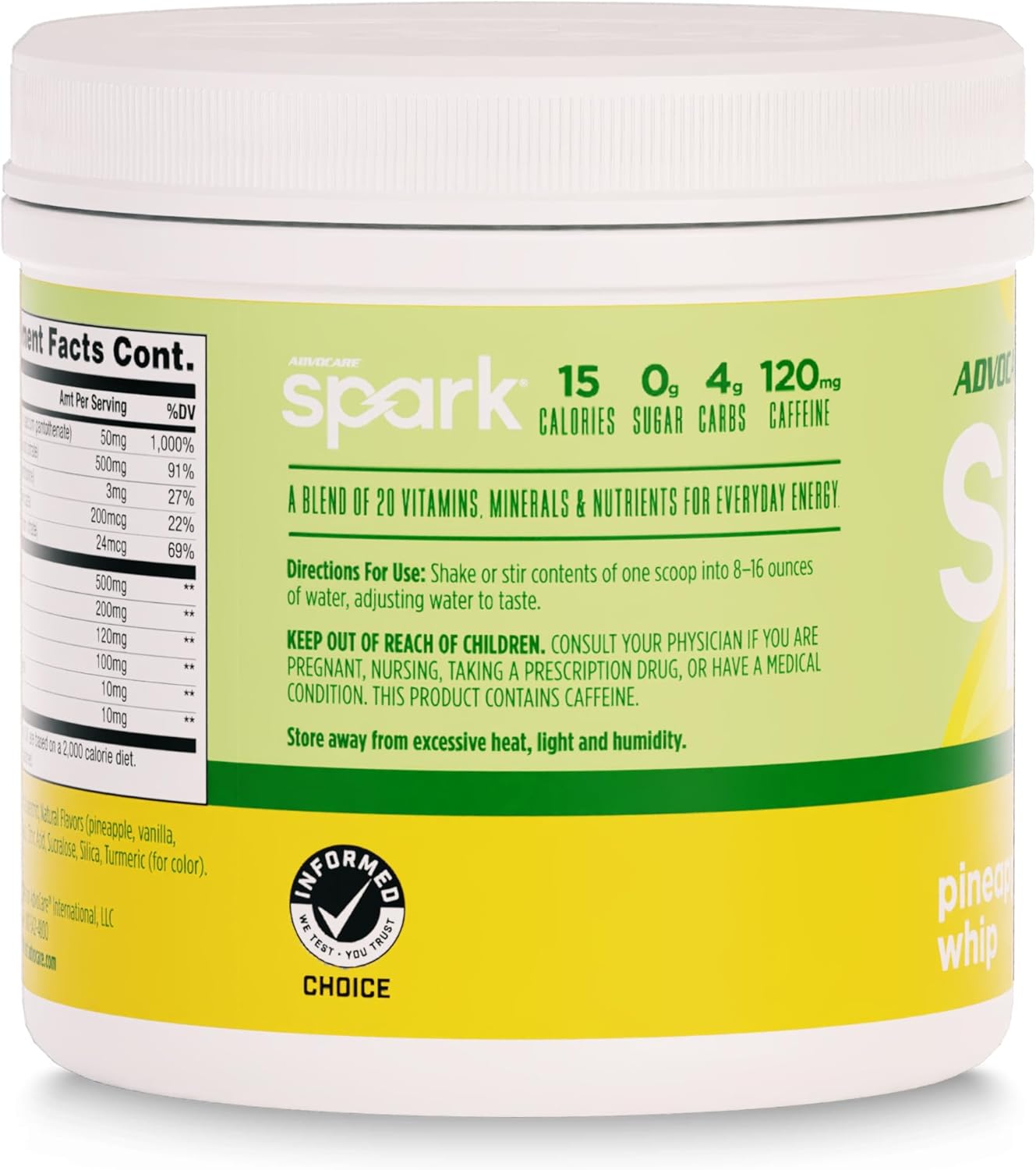 AdvoCare Spark Vitamin & Amino Acid Supplement - Focus & Energy Drink Powder Mix with Vitamin A, B-6, C & E - Also Includes L-Carnitine & L-Tyrosine - Pineapple Whip - 10.5 oz