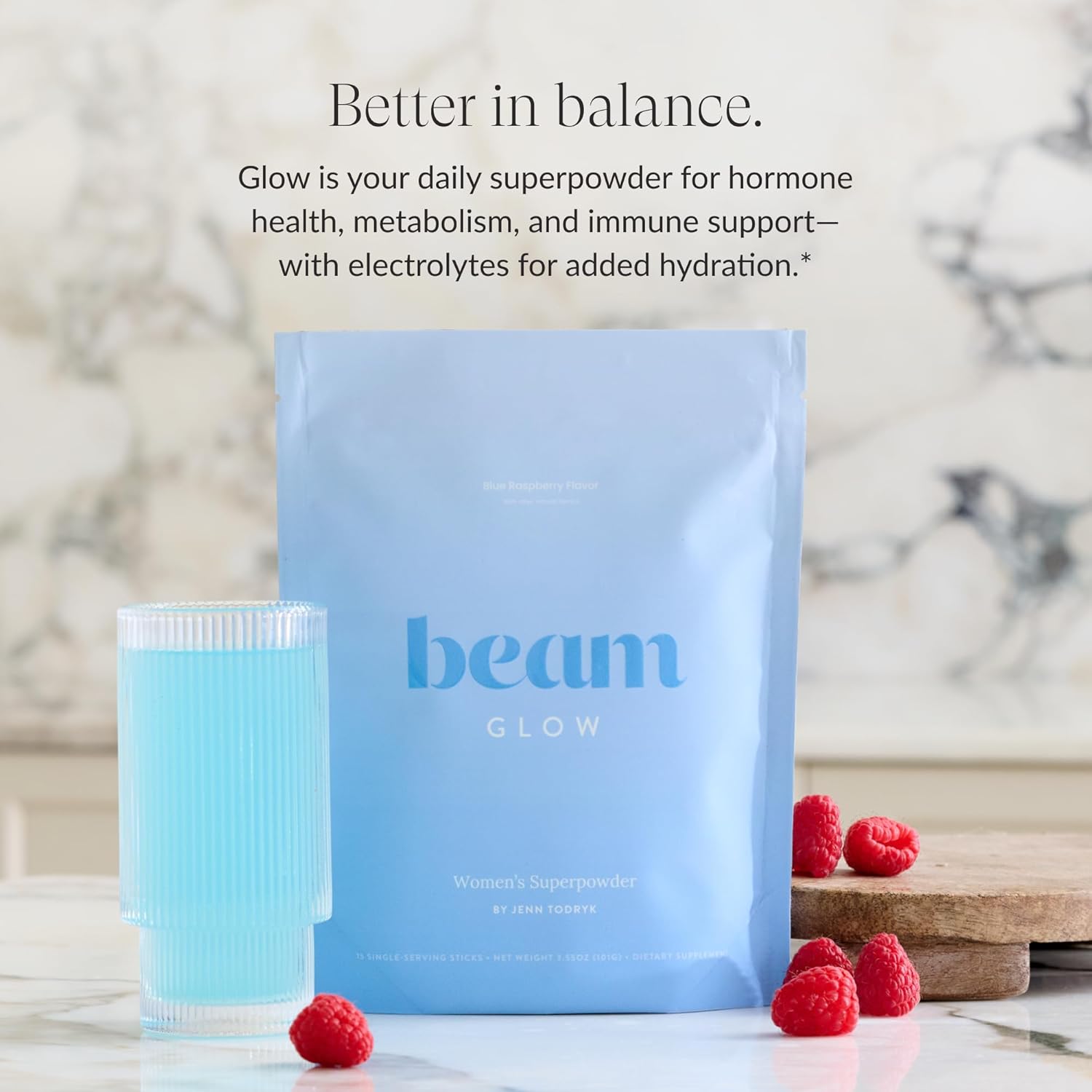 Beam Glow, Hormone Balance for Women, Cortisol Support for Women, Thyroid Support Powder with Selenium, Bromelain and Chasteberry, PMS Relief, Hair Skin & Nails, Health and Wellness Gift, 15 Servings