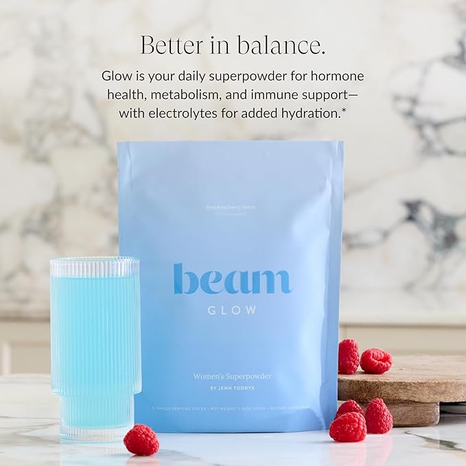 Beam Glow, Hormone Balance for Women, Thyroid Support for Women, Natural Hormone Support Powder with Selenium and Bromelain, PMS Relief, Energy, Hair Skin & Nails, Vegan, No Sugar, 15 Servings