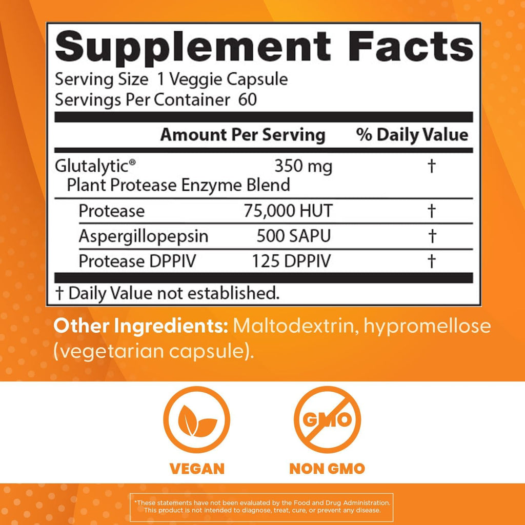 Doctor's Best Gluten Rescue with Glutalytic, Non-GMO, Vegan, 60 Count (Pack of 1)