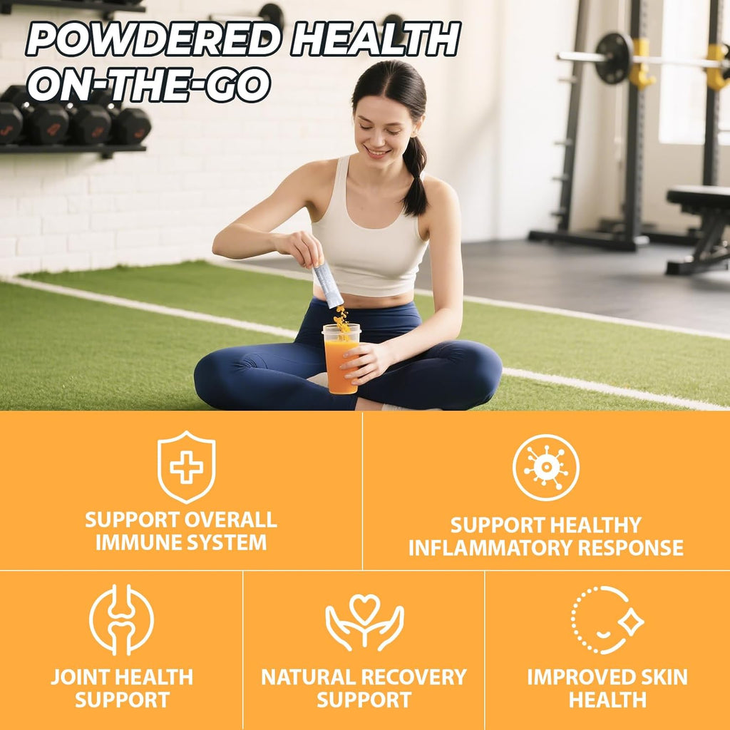 Turmeric Curcumin Drink Powder, Turmeric Shots with Vitamin C for Immunity, Orange Flavor Instant Drink Mix Packets, High Absorption Curcumin Complex, Immune & Recovery, Joint Support Supplement