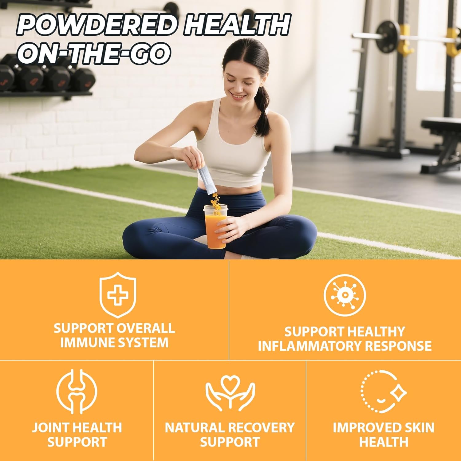 Turmeric Curcumin Drink Powder, Turmeric Shots with Vitamin C for Immunity, Orange Flavor Instant Drink Mix Packets, High Absorption Curcumin Complex, Immune & Recovery, Joint Support Supplement