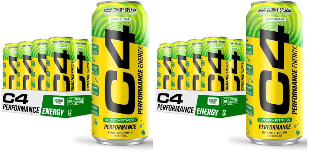 Cellucor C4 Energy Carbonated Zero Sugar Energy Drink, Pre Workout Drink + Beta Alanine, Sour Gummy Splash, 16 Fl Oz (Pack of 24)