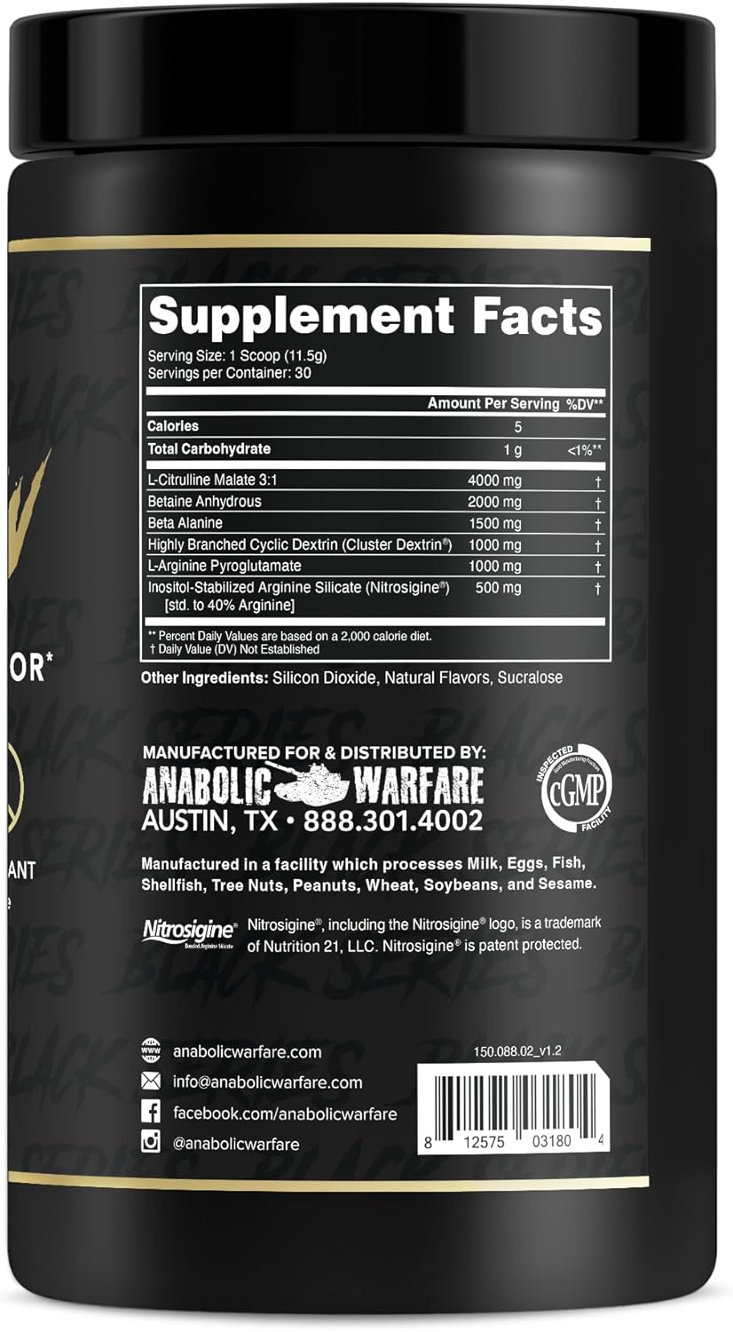 Anabolic Warfare Pump-N-Grow Muscle Pump Supplement Caffeine Free Pre Workout with L-Citrulline, L-Arginine, Beta-Alanine (Au Naturel – 30 Servings)
