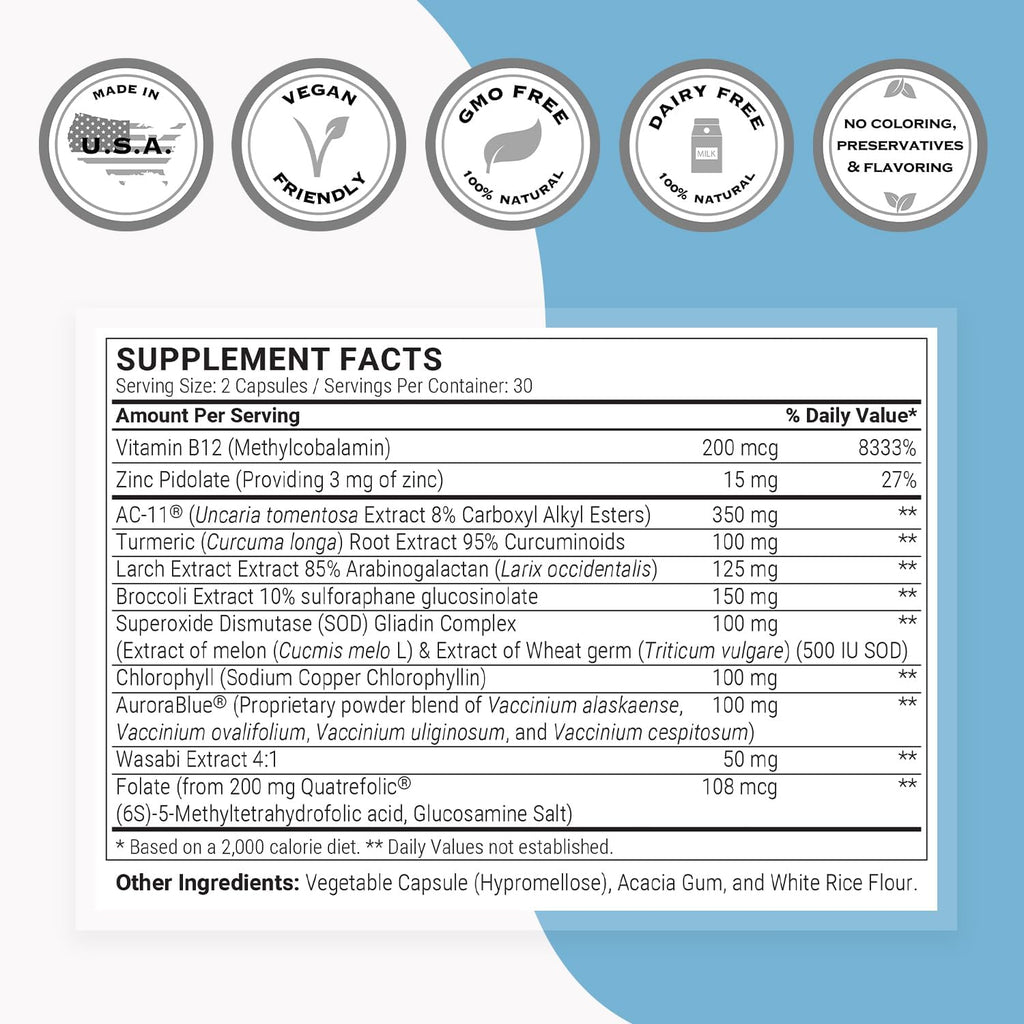 Supersmart DNA Repair (Advanced Formula) - with AC-11, Sulforaphane Glucosinolate, SOD Gliadins Complex - High Potency Antioxidant Supplement | Non-GMO & Gluten Free - 60 Vegetarian Capsules