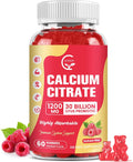 Calcium Citrate Gummies, Calcium 1200 mg with Vitamin d3, K2, Magnesium, Zinc for Bone, Muscle & Immune Support, High Absorption Calcium Supplement for Women & Men, Raspberry Flavor, 60 Chews