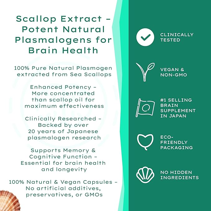 MemoryUP! Sea Scallop-Derived Plasmalogen Supplement for Brain & Cognitive Support, Memory, Focus and Antioxidant Neuro-Support, Ideal for Seniors, Adult Men & Women, 60 Count