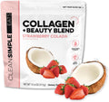 Clean Simple Eats Collagen Powder + Beauty Blend, Strawberry Colada, Hydrolyzed Collagen Peptides from Grass Fed Bovine & Chicken, Hyaluronic Acid for Hair, Skin, Nail & Joint Support, 30 Servings