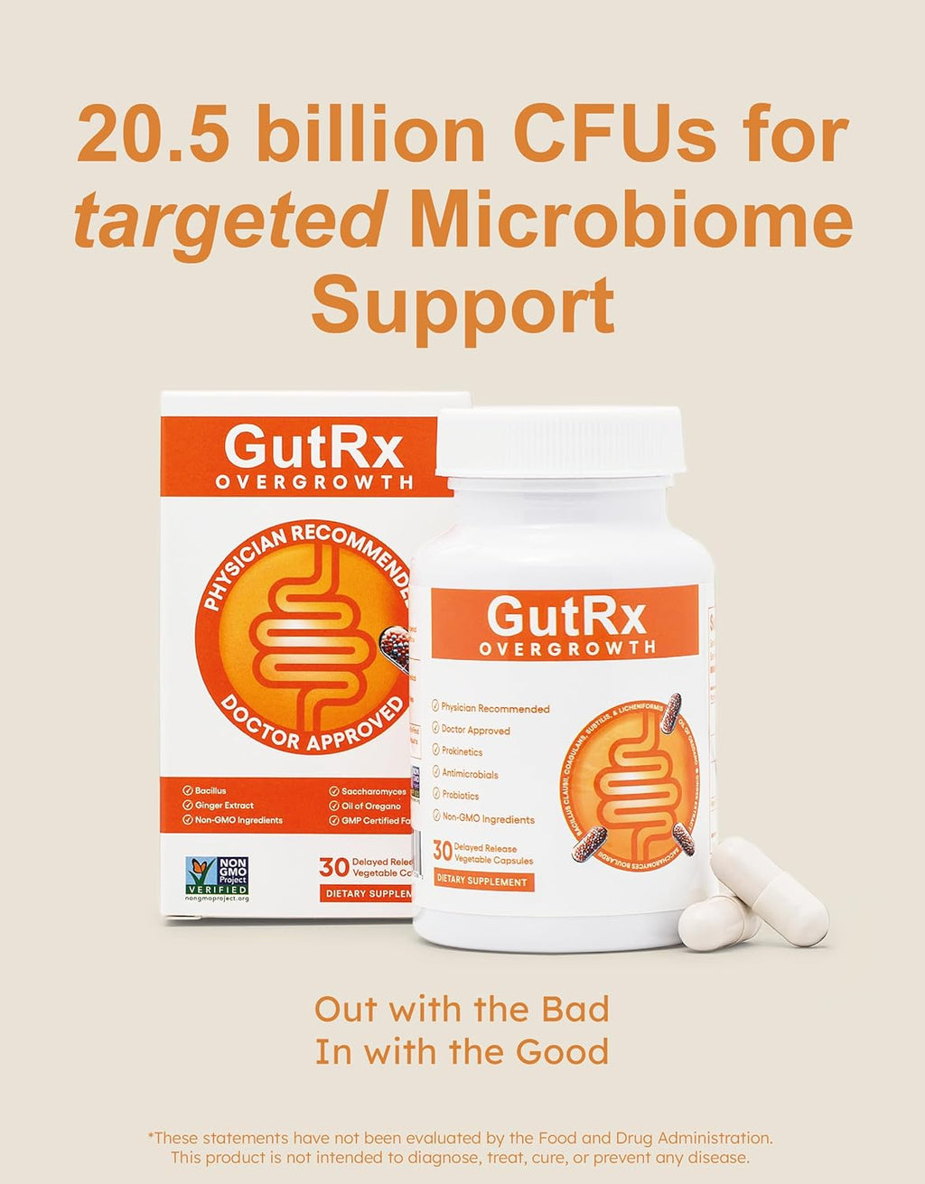 Overgrowth Probiotics for Women and Men with Saccharomyces Boulardii, Lactobacillus Reuteri & Bifidobacterium for Supporting Gut Health & Digestive Health, Gluten Free, 30 Capsules