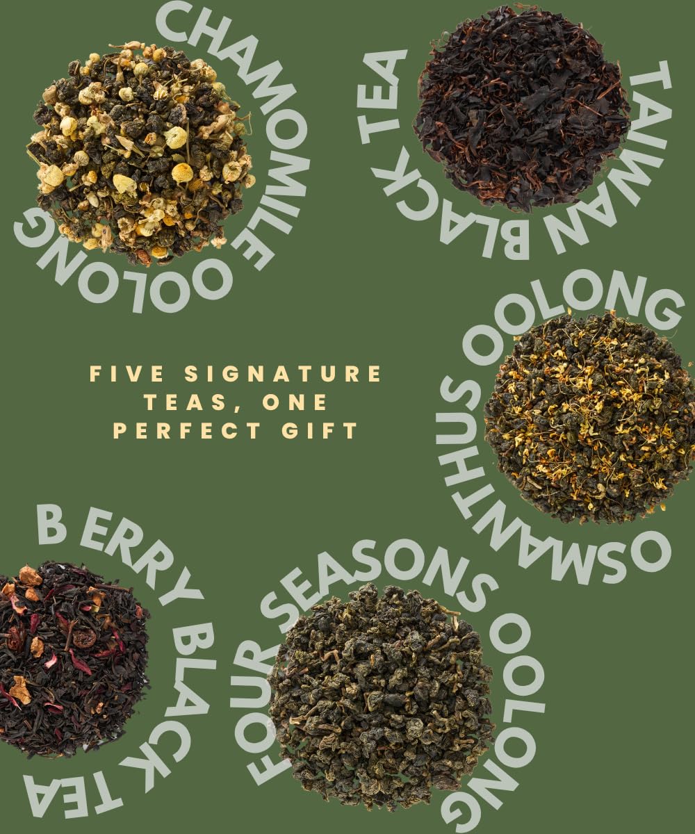 EZR Leaf Tea Sampler Gift Box – 22 Pyramid Tea Bags with Taiwan Black, Osmanthus Oolong, Chamomile Oolong, Berry Black, Four Seasons Green – Flavored Assorted Tea Set for Gifting & Tasting