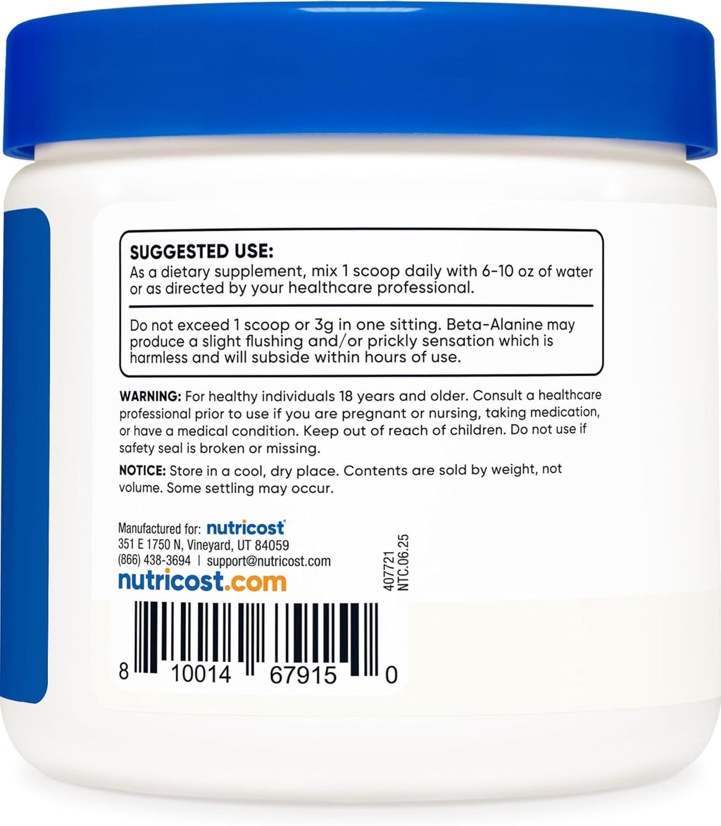Nutricost Beta Alanine Powder 300 Grams (10.7oz) - 3 Grams Per Serving