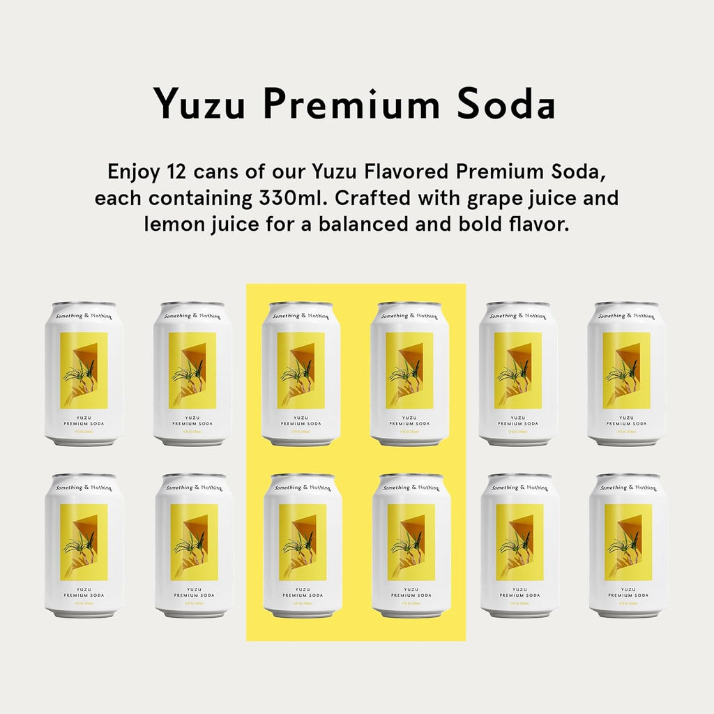 Something & Nothing Yuzu Flavoured Sparkling Water | Lightly Carbonated, Full Flavoured with Added Grape & Lemon Juice | Vegan & Low Calorie Soda | 12 Fl Oz Cans (Pack of 12)