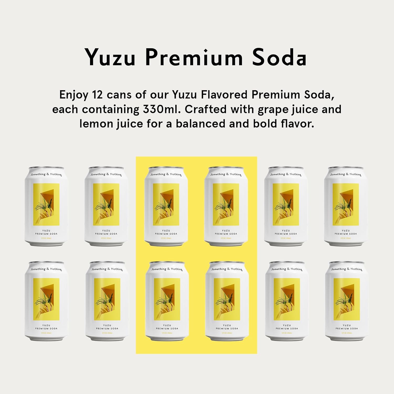 Something & Nothing Yuzu Flavoured Sparkling Water | Lightly Carbonated, Full Flavoured with Added Grape & Lemon Juice | Vegan & Low Calorie Soda | 12 Fl Oz Cans (Pack of 12)