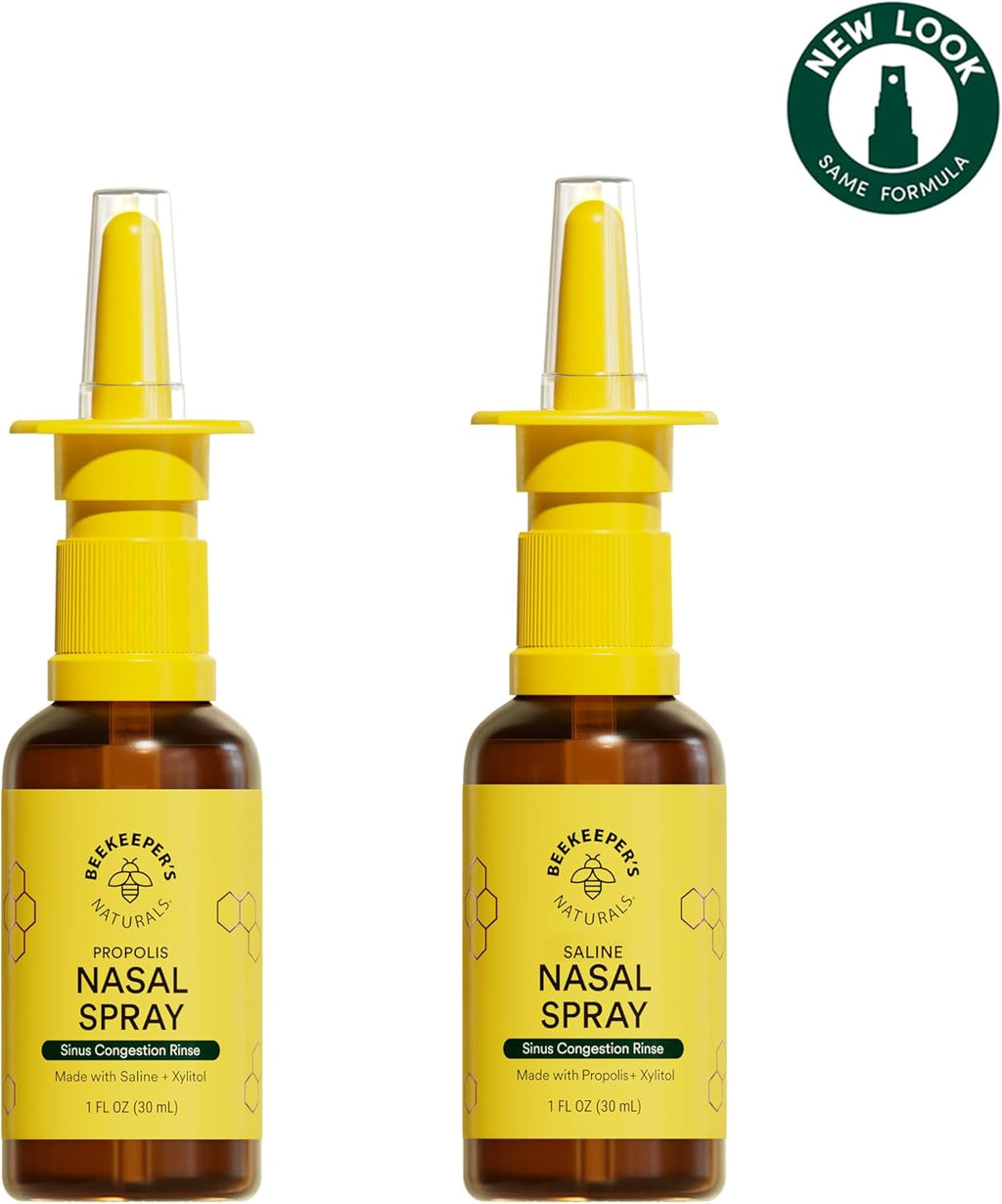 Beekeeper's Naturals Nasal Spray for Adults with Propolis, Xylitol & Saline, Clears Nasal Congestion, Moisturizes Sinus Canal, & Decongest Sinus Cavities, 1 fl oz(Pack of 2)