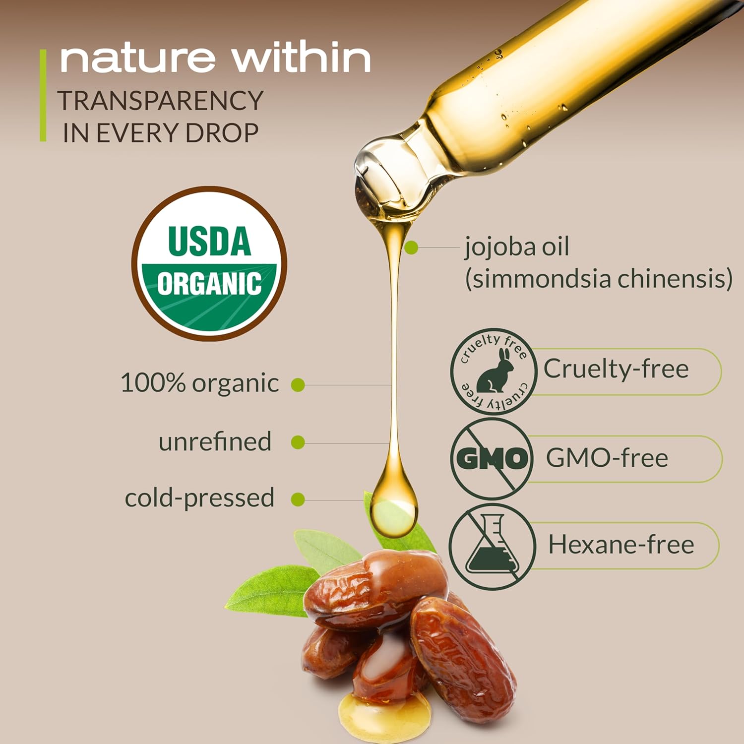 Ella & Eden Organic Jojoba Oil for Hair, Skin, Face & Nails | Cold-Pressed & Unrefined, USDA Certified, 100% Pure, Hexane-Free, Glass Bottle – 4 Oz